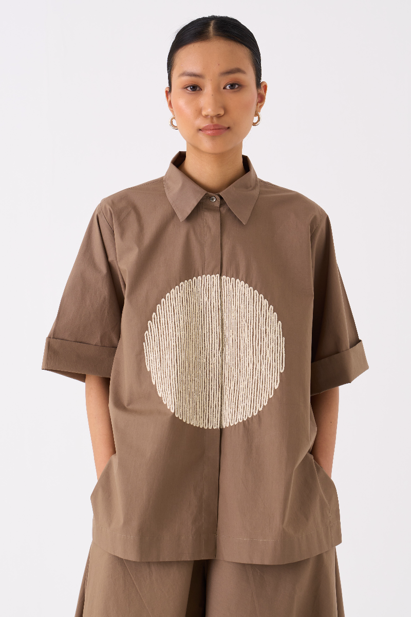 CIRCLE SHIRT CO-ORD 
(SET OF 2)-IVORY/CEDAR poplin by THREE for women in Singapore