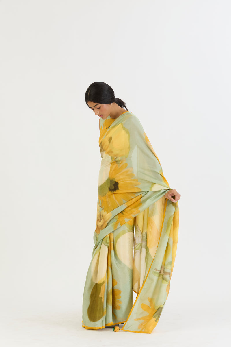 LEMONADE SAREE silk by Yam in yellow color for women in Singapore