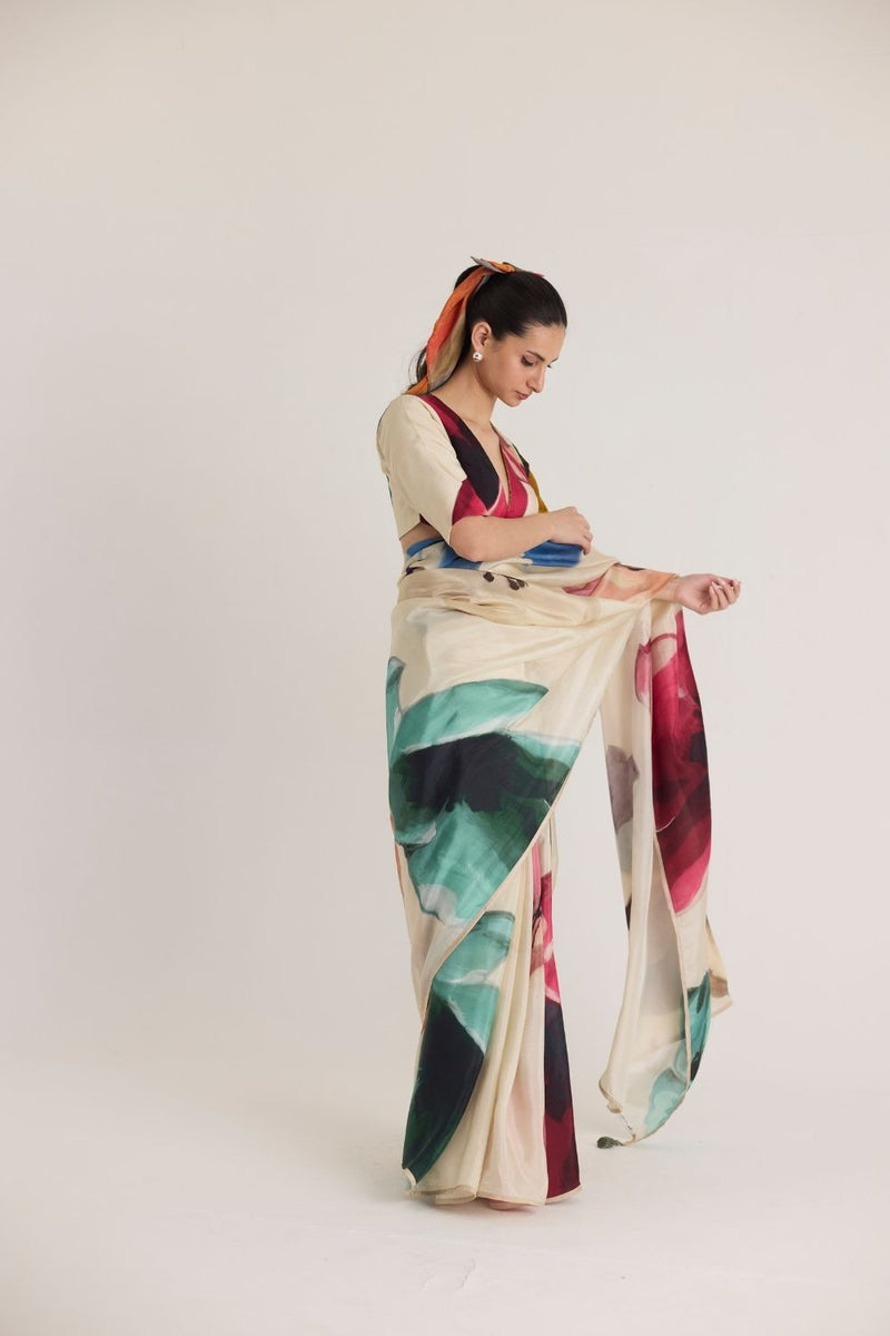 LILA SILK SAREE silk by Yam in white color for women in Singapore