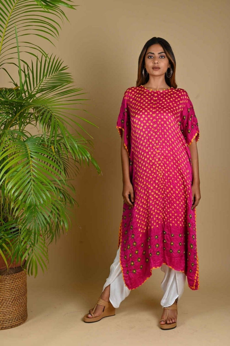 TRIPLE DOT KAFTAN-FUSCHIA PINK silk by Dyelogue for women in Singapore