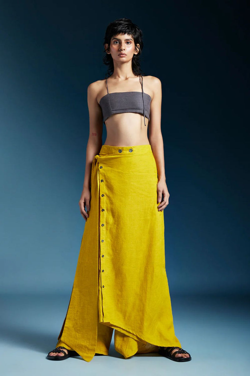 Elle Trousers-Mustard linen by Chola in mustard color for women in Singapore