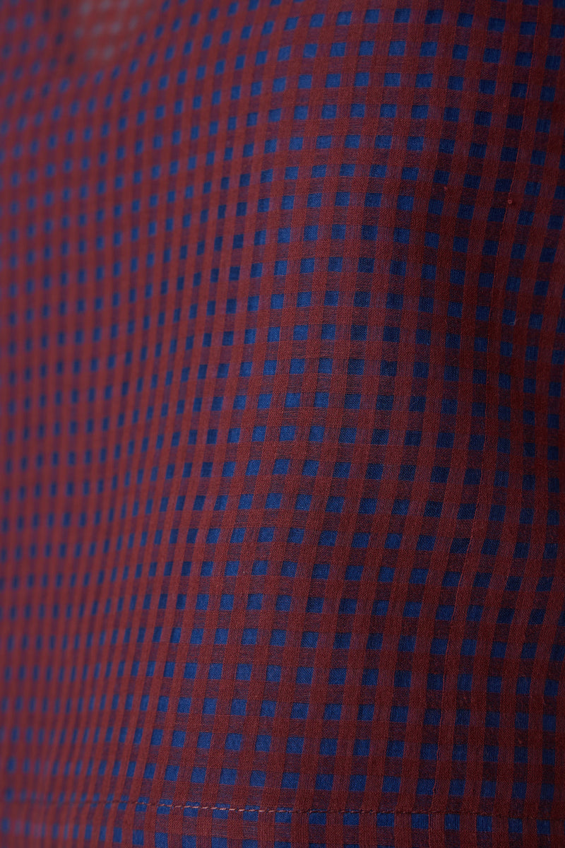 Ori Blue Checkered Handwoven Top handwoven silk cotton top/shirt by The Summer House in blue for women in Singapore
