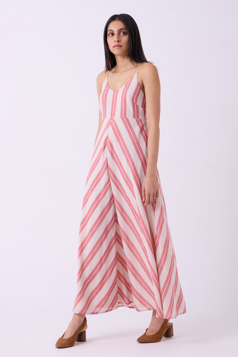 Ritsu Red Striped Handwoven Maxi Dress handwoven cotton dress by The Summer House in red for women in Singapore