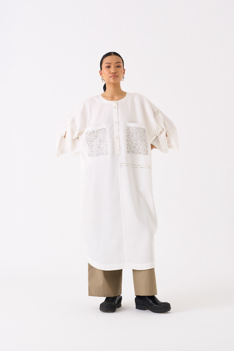 PATCH POCKET TUNIC-IVORY by THREE in ivory color for women in Singapore