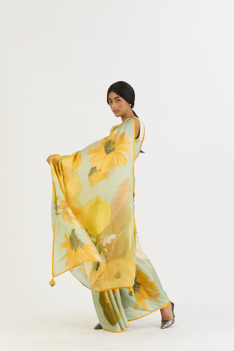 LEMONADE SAREE silk by Yam in yellow color for women in Singapore