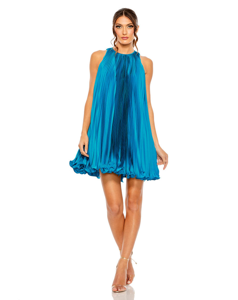 MD-49636 Halter Pleated Dress-Blue by Mac Duggal in blue color for women in Singapore