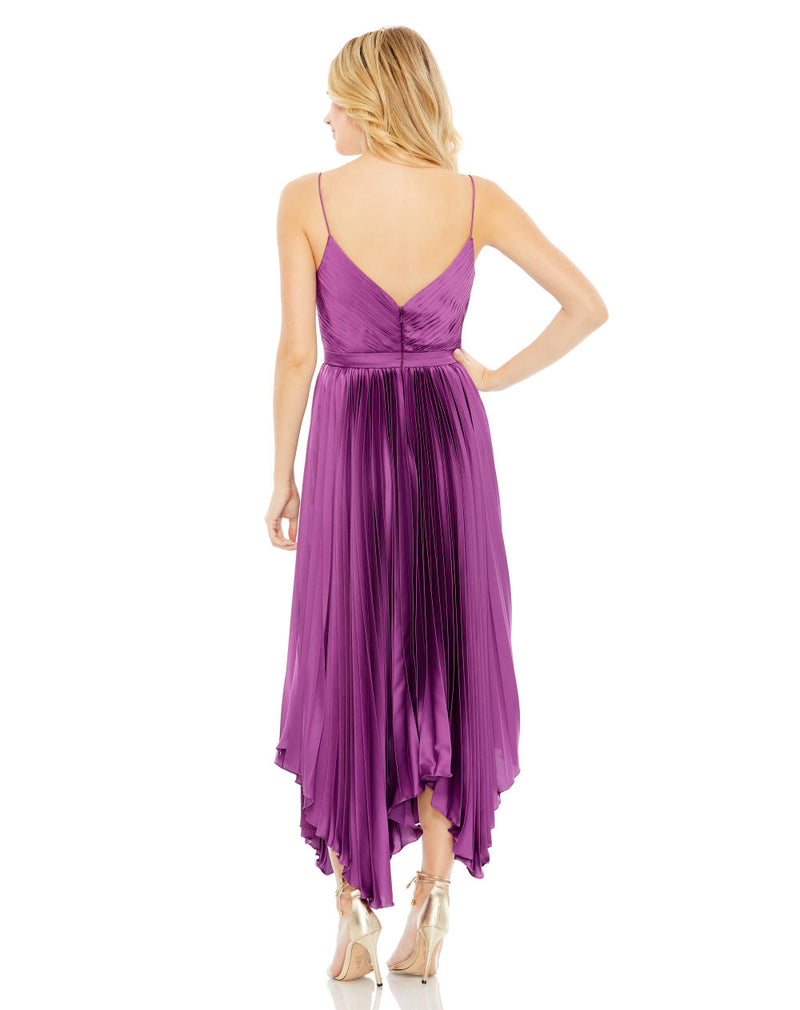 49637-Pleated Satin Flowy Midi Dress satin by Mac Duggal for women in Singapore