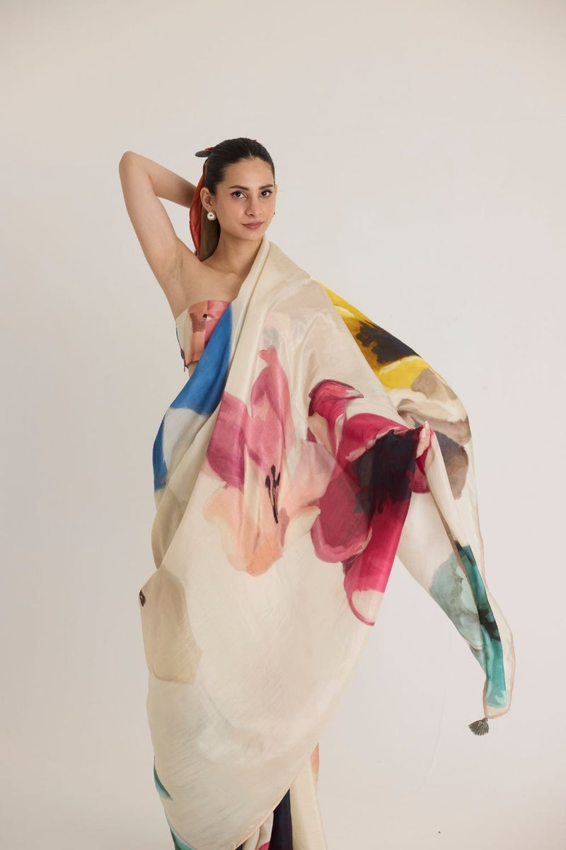 LILA SILK SAREE silk by Yam in white color for women in Singapore