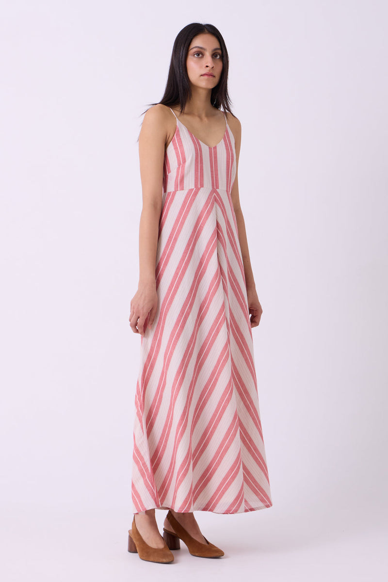 Ritsu Red Striped Handwoven Maxi Dress handwoven cotton dress by The Summer House in red for women in Singapore