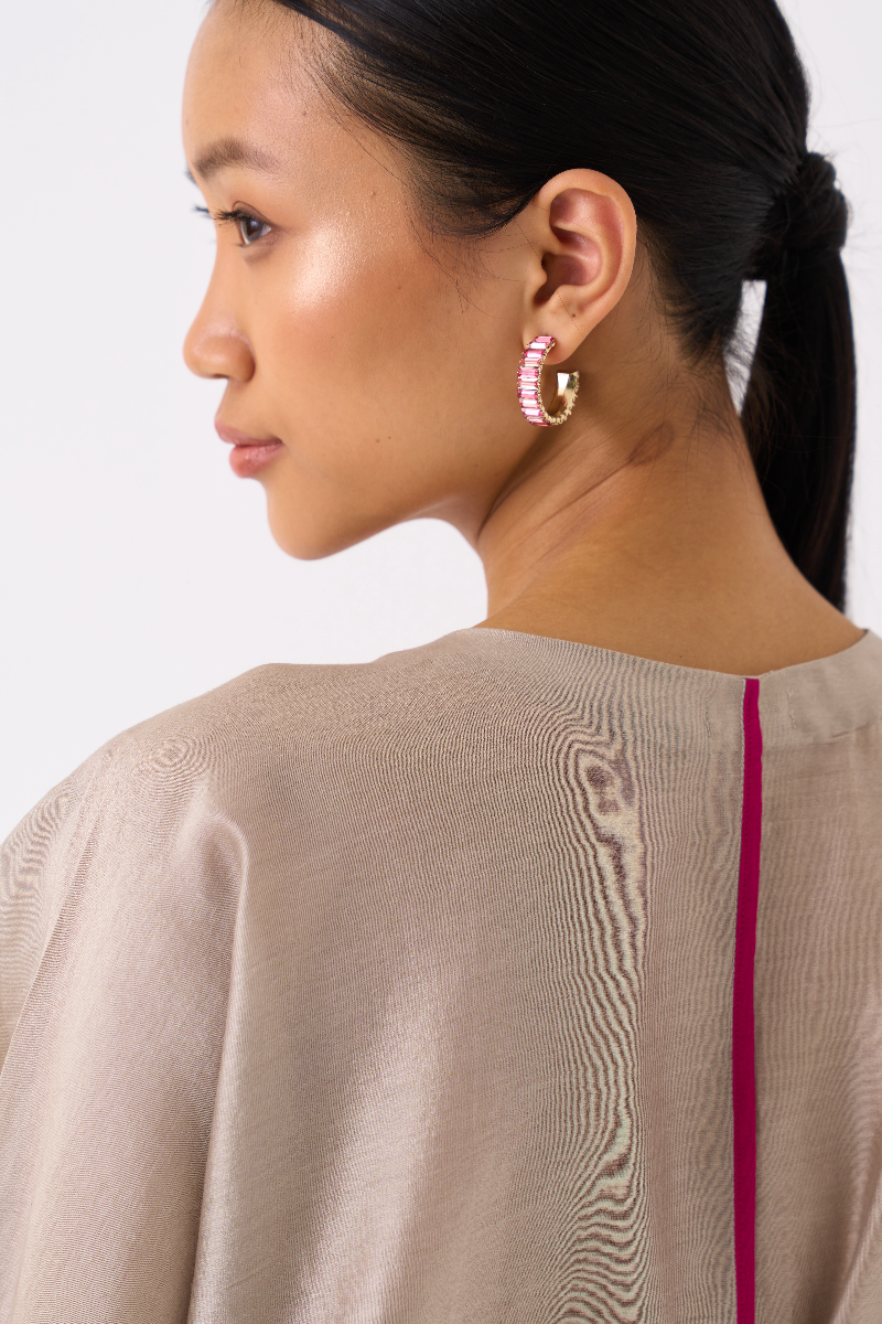 PANELLED TUNIC-ASH GREY chanderi by THREE in grey color for women in Singapore