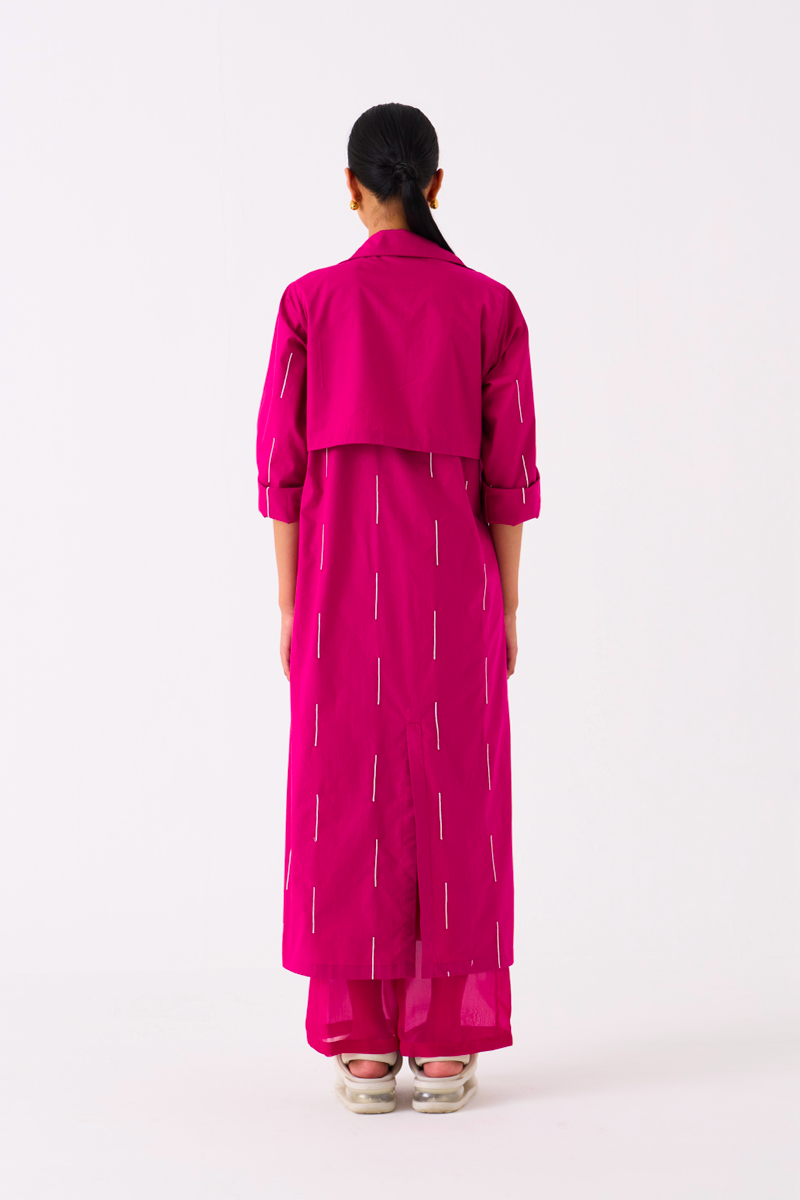 EMB. TIE JACKET-FUSCHIA poplin by THREE for women in Singapore