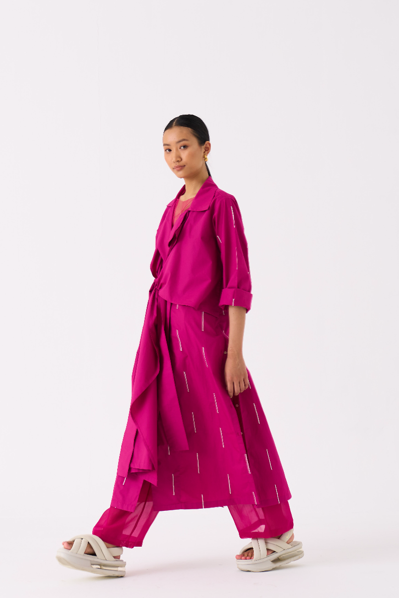 EMB. TIE JACKET-FUSCHIA poplin by THREE for women in Singapore