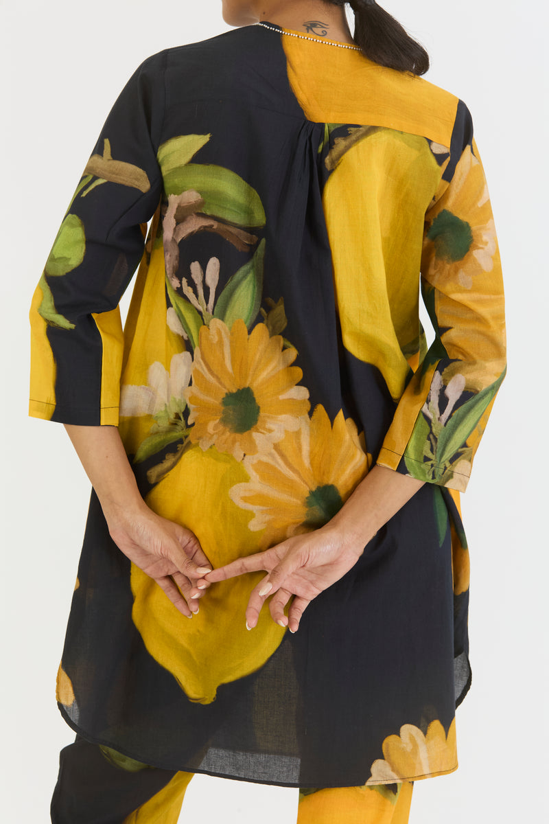 POMELLO SHORT KURTA SET cotton by Yam in yellow color for women in Singapore