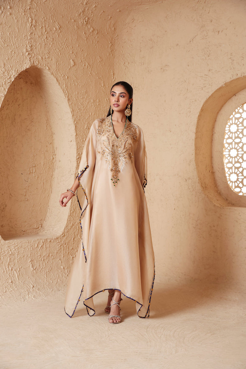 Zar-Rang Ivory Heavy Kaftan Set organza kurta/kurta set by Niti Bothra in ivory for women in Singapore