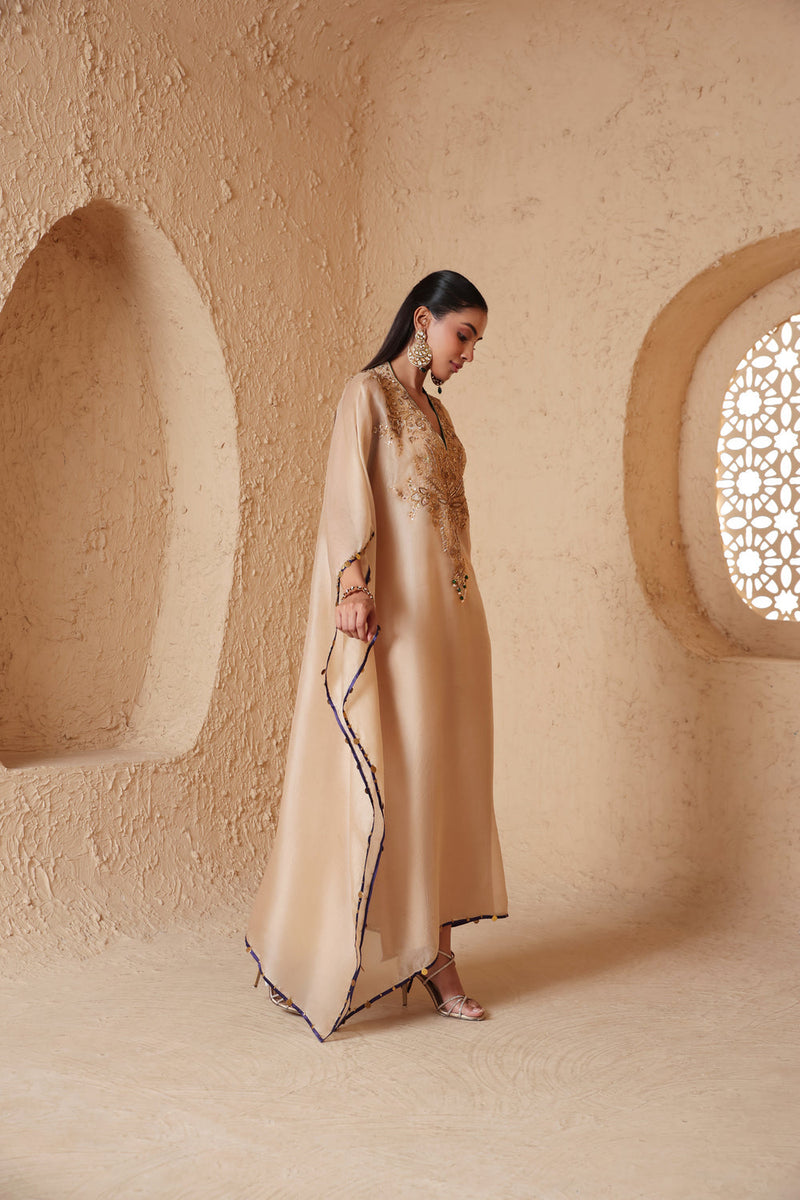 Zar-Rang Ivory Heavy Kaftan Set organza kurta/kurta set by Niti Bothra in ivory for women in Singapore