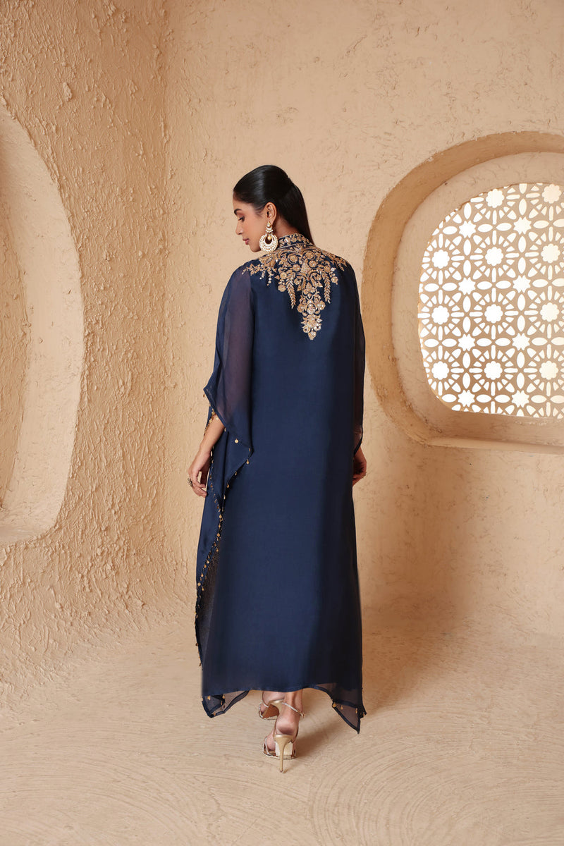 Zar-Rang Blue Heavy Kaftan set organza kurta/kurta set by Niti Bothra in blue for women in Singapore