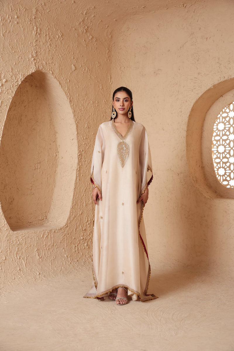 Mehrang Ivory Kaftan Set organza kurta/kurta set by Niti Bothra in ivory for women in Singapore