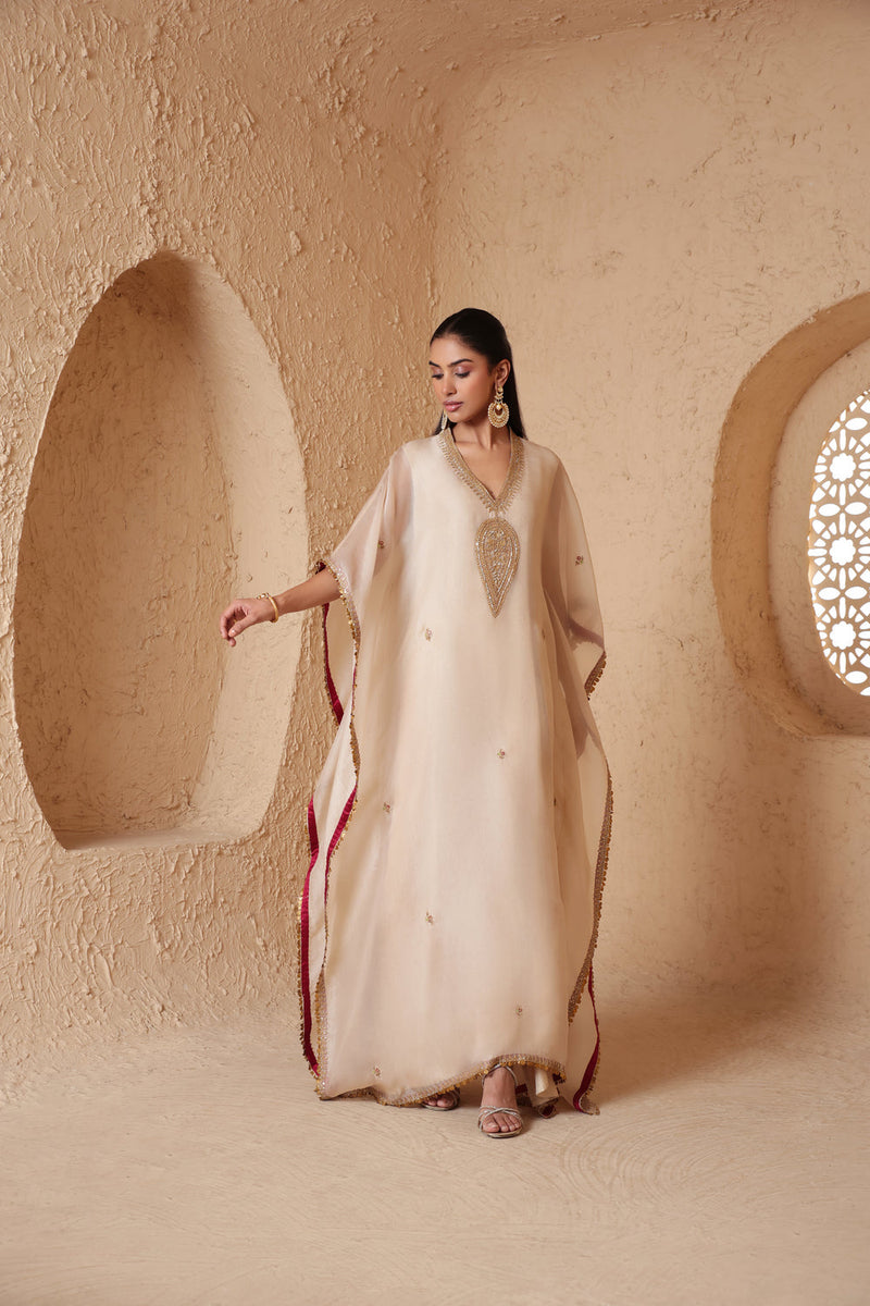 Mehrang Ivory Kaftan Set organza kurta/kurta set by Niti Bothra in ivory for women in Singapore