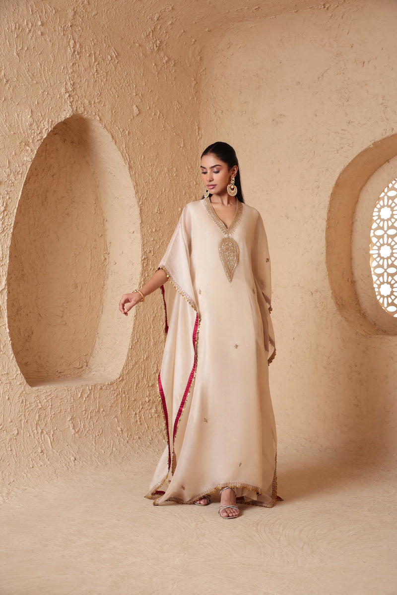Mehrang Ivory Kaftan Set organza kurta/kurta set by Niti Bothra in ivory for women in Singapore