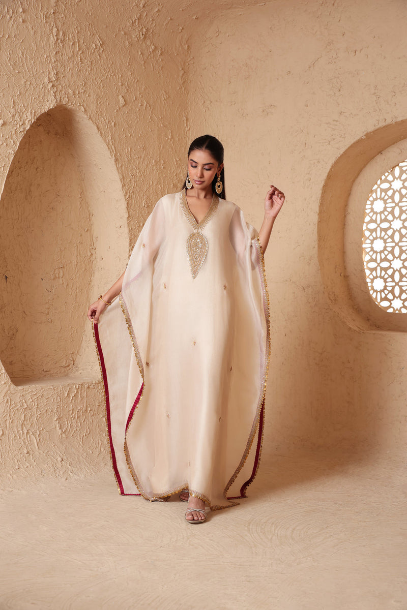 Mehrang Ivory Kaftan Set organza kurta/kurta set by Niti Bothra in ivory for women in Singapore