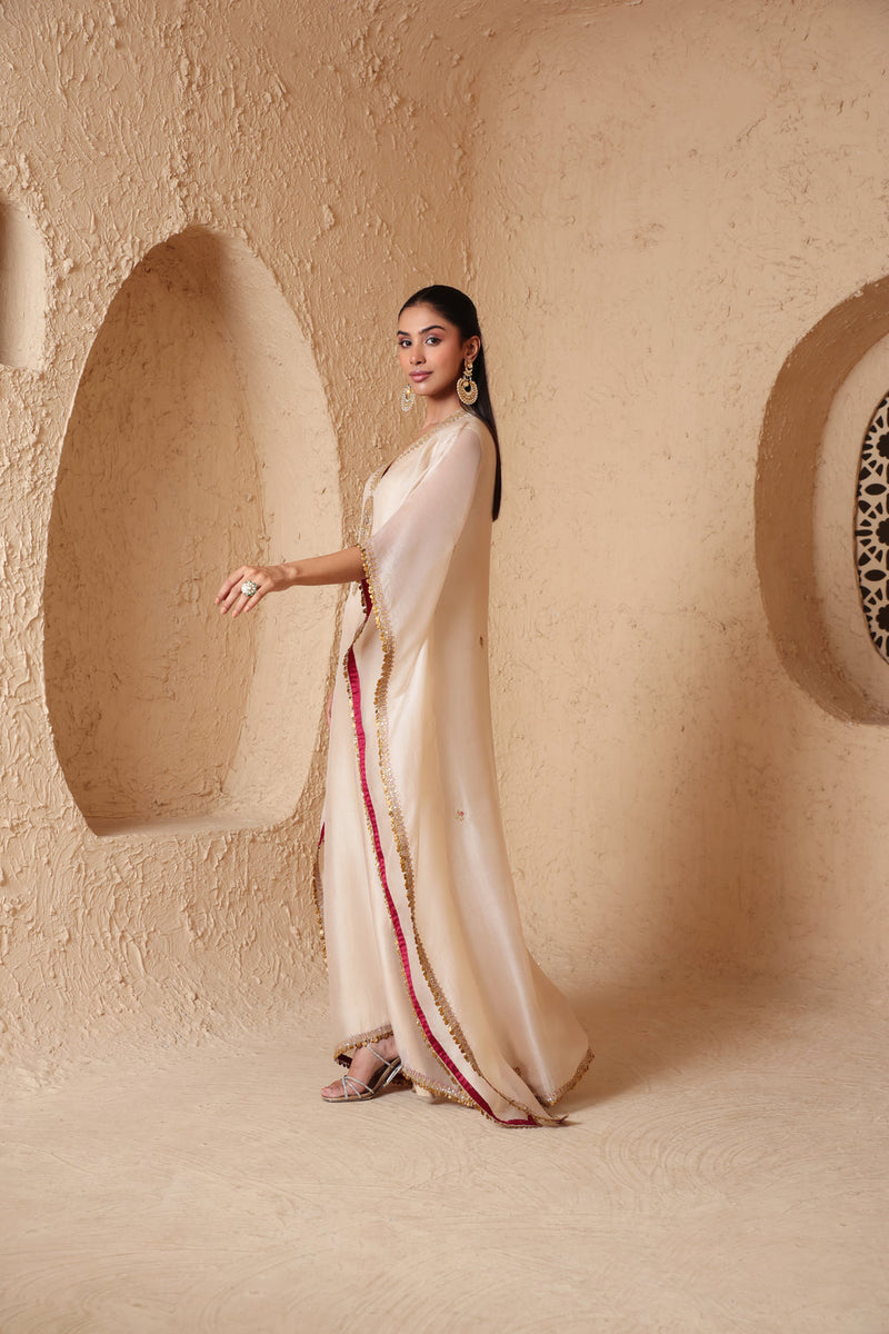 Mehrang Ivory Kaftan Set organza kurta/kurta set by Niti Bothra in ivory for women in Singapore