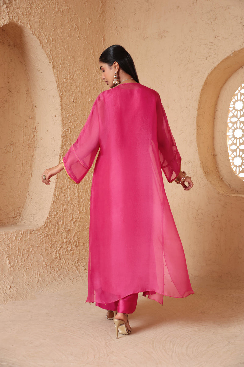 Mehrang Pink Kaftan Kurta Set organza , silk tencel kurta/kurta set by Niti Bothra in pink for women in Singapore