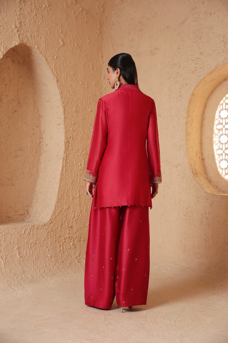 Mehrang Red Short Buti Kurta Set silk chanderi , silk tencel kurta/kurta set by Niti Bothra in red for women in Singapore