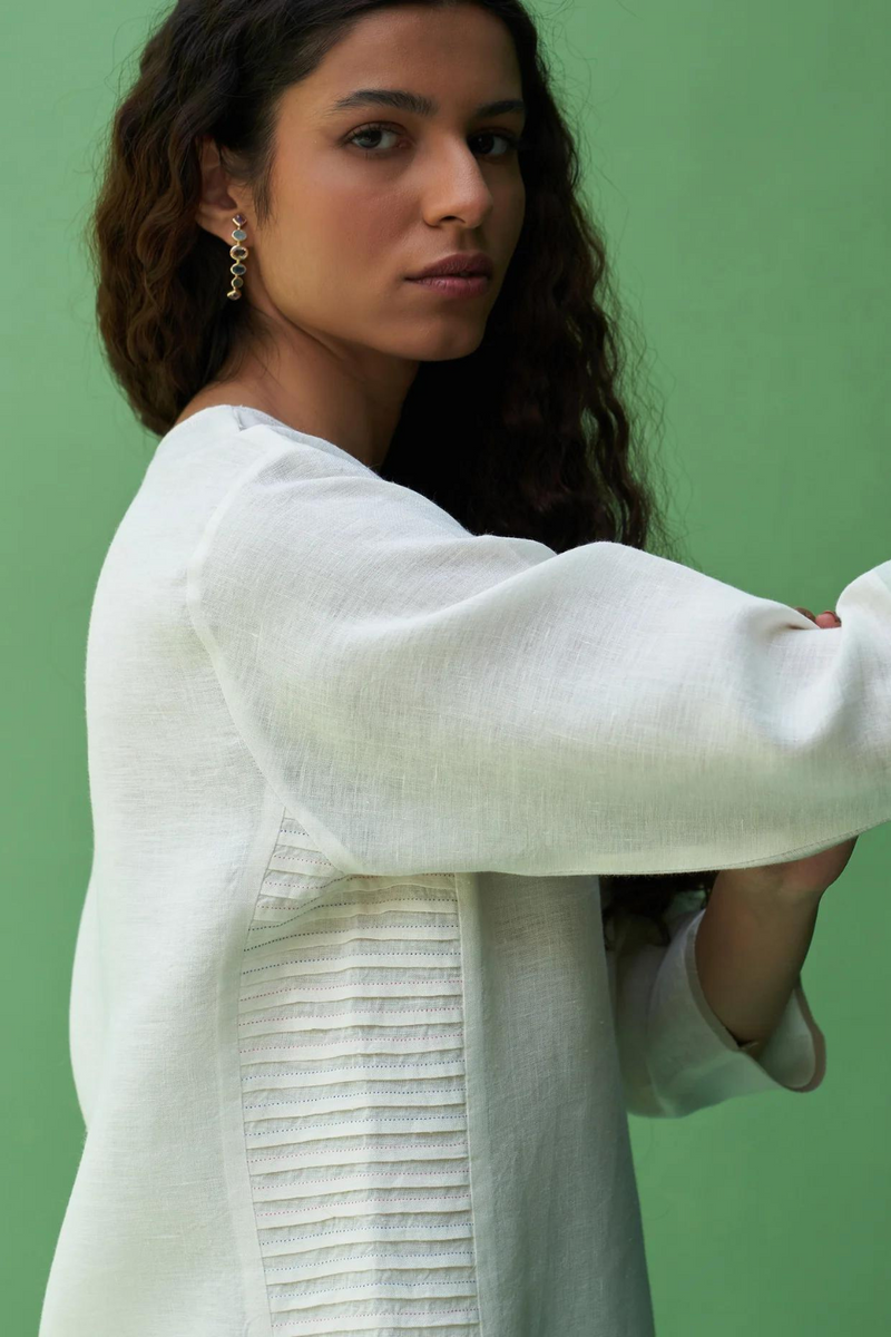 June Border Linen Kurta Set
- Ivory linen by Manan in ivory color for women in Singapore