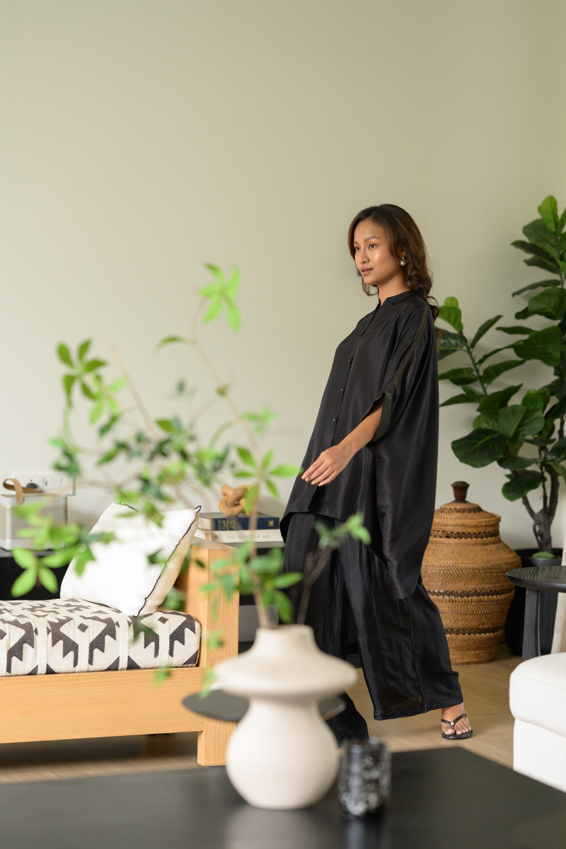 Nighfall Silk Kaftan silk tunics/kaftan by Zanzibar Living in black for women in Singapore