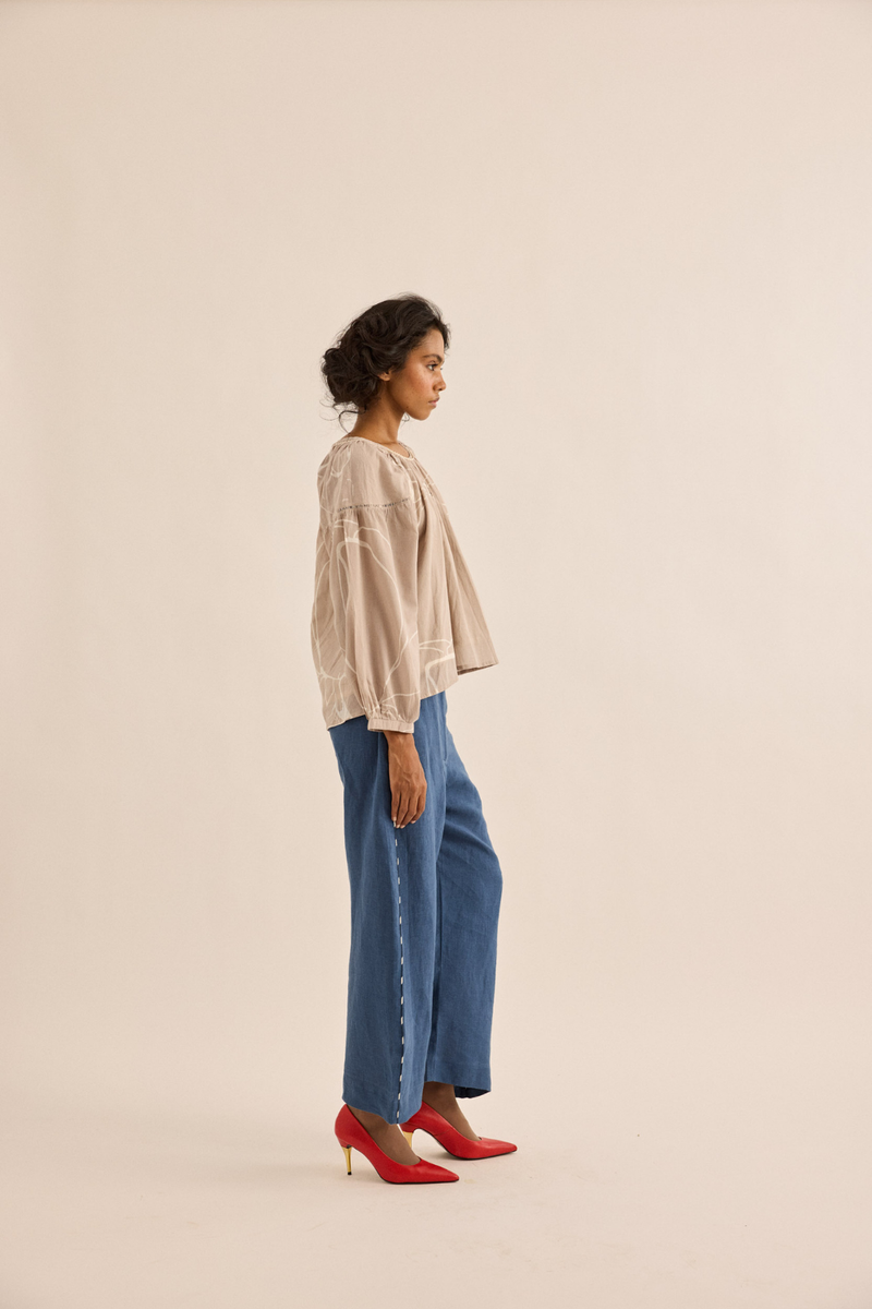 Dust Rose Top mul top/shirt by Khara Kapas in taupe for women in Singapore