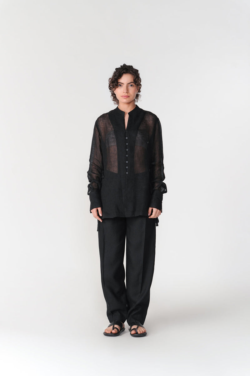 Linen Gauze Tie Top top/shirt by Turn Black in black for women in Singapore