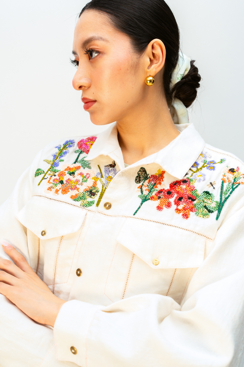 LUSH MEMORY JACKET linen jacket/overlay by Ode to Odd in off white for women in Singapore