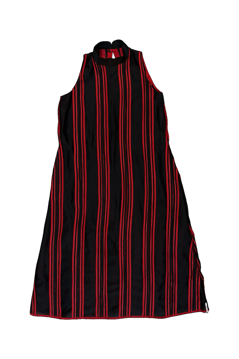 Lino Patti Dress-Black and Red chanderi dress by Ka-Sha in red for women in Singapore