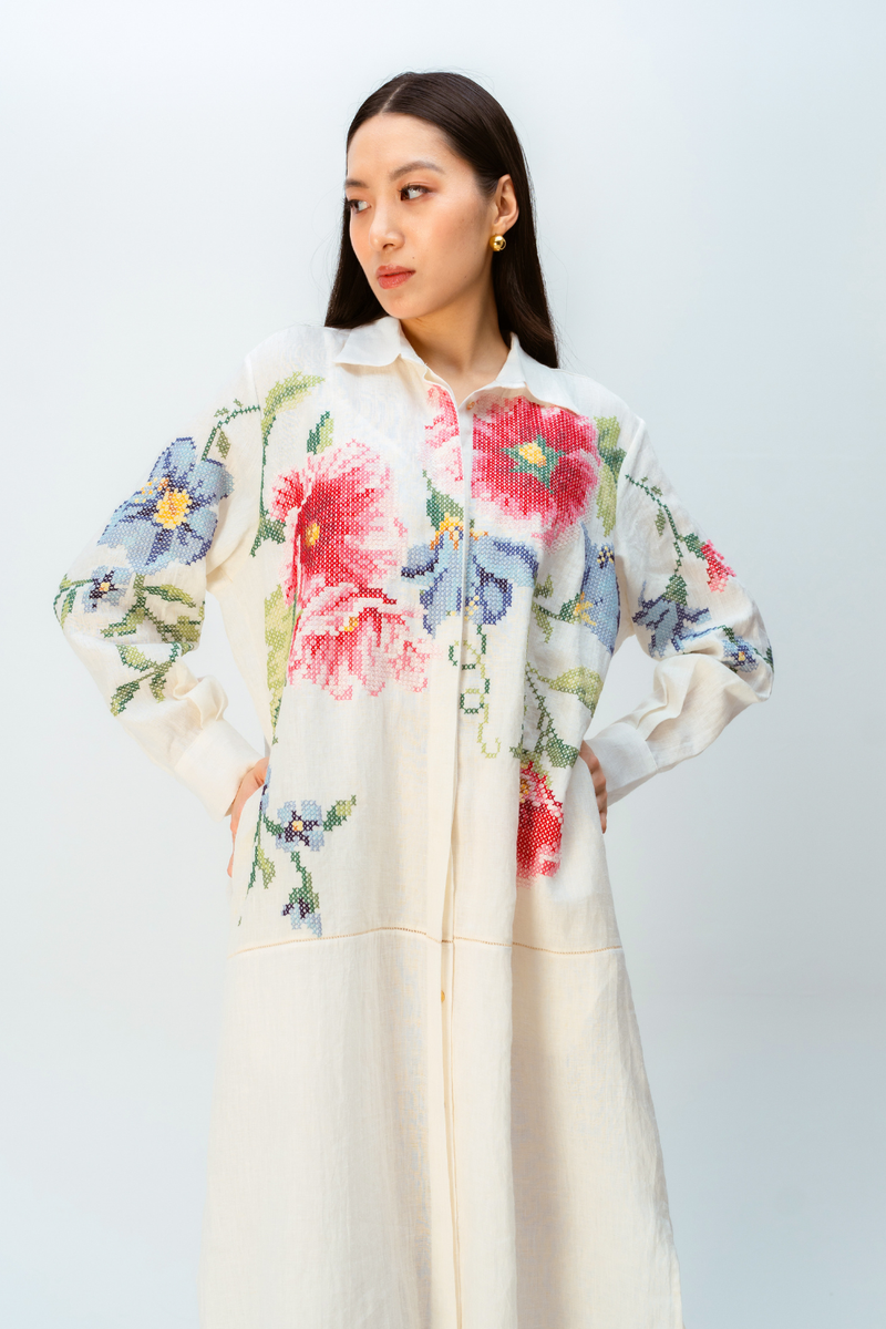 WINDFLOWER DRESS linen dress by Ode to Odd in off white for women in Singapore