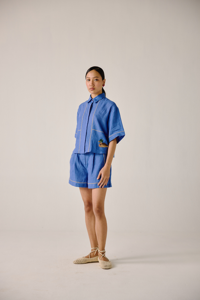 Ava Shirt - Electric Blue Duck linen by CORD in blue for women in Singapore