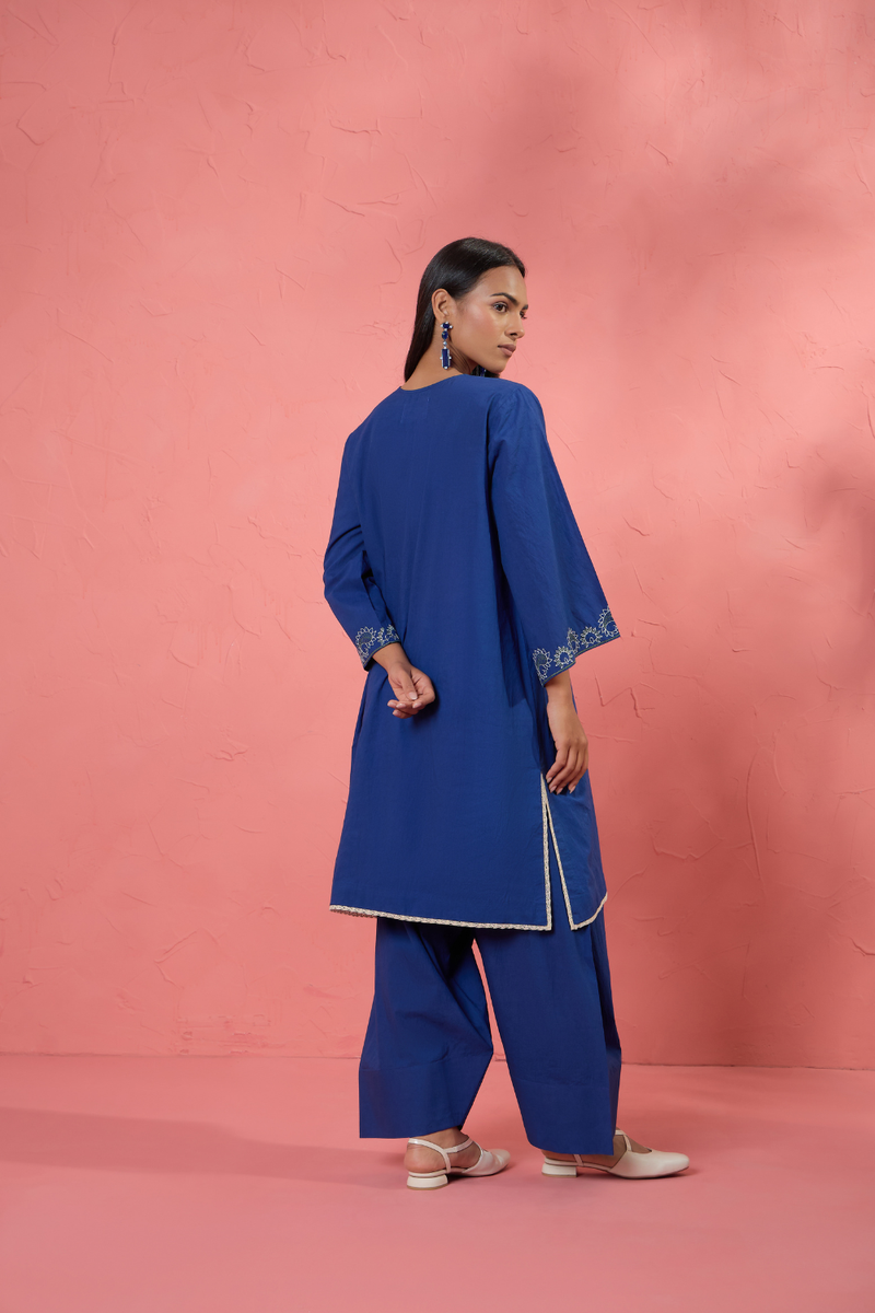Fi Rose Set 3 cotton cambric light kurta set by AAVIDI in blue for women in Singapore