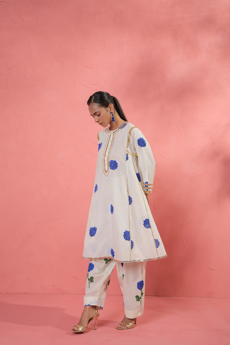 Fi Rose Gota Set cotton cambric light kurta set by AAVIDI in multicolor for women in Singapore