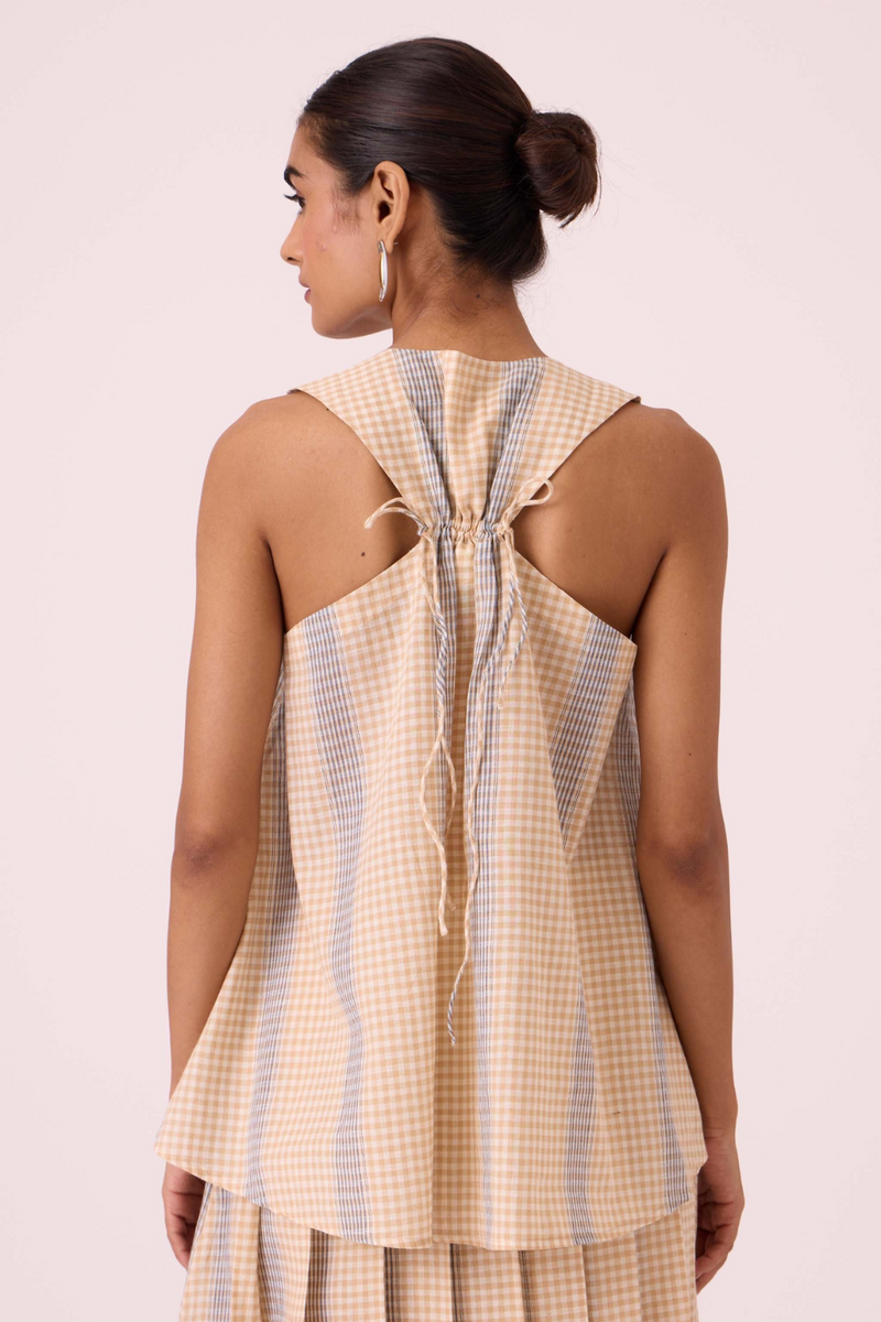 Nastasya Beige Handwoven Top cotton by The Summer House in beige color for women in Singapore