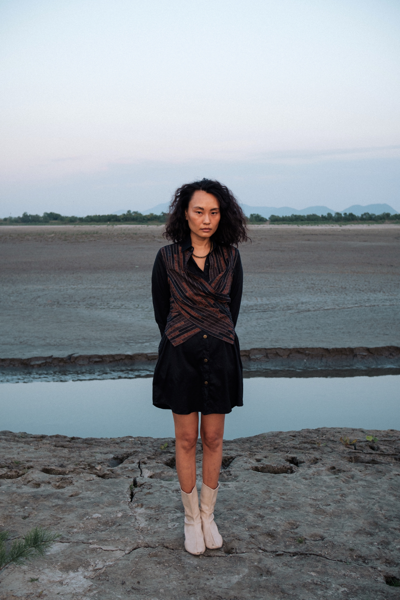 Upcycled Seattle Wrap Short Dress - Black Copper cotton by The Terra Tribe in black color for women in Singapore