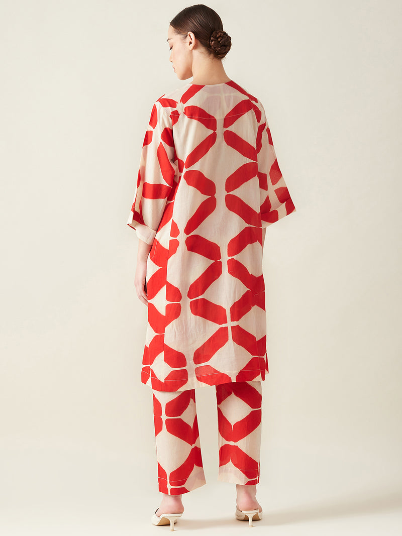 Red Clamp Dye Embroidered Co ord set cotton Light Kurta Sets by Aavidi for women in Singapore