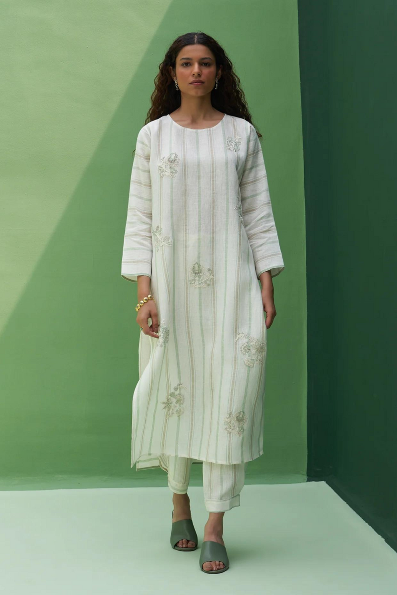 Eiko Striped Linen Kurta Set
- Mint linen by Manan in mint color for women in Singapore