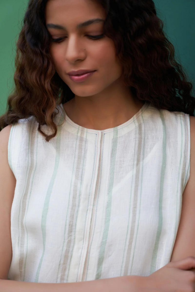Una Striped Linen Sleeveless Dress
- Mint linen by Manan in mint color for women in Singapore