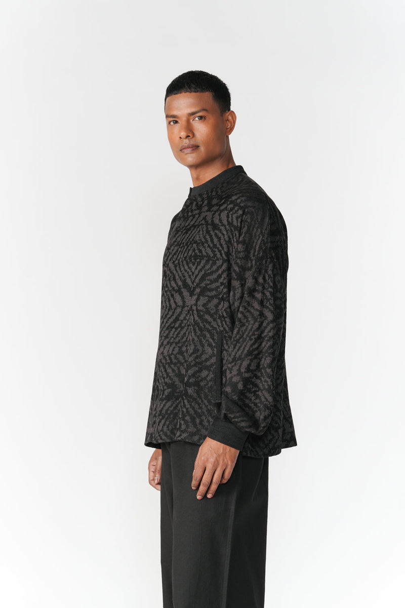 Jacquard Short Jacket jacket/overlay by Turn Black in black for men in Singapore