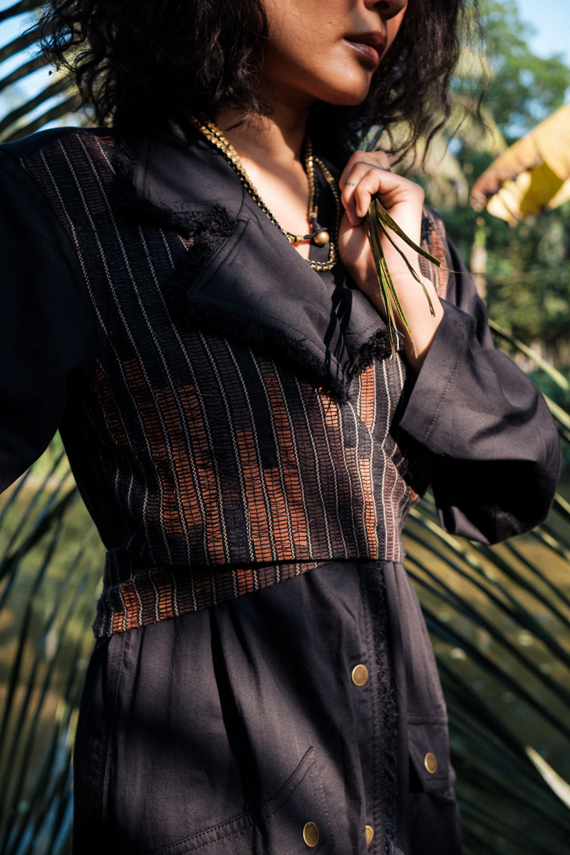 Upcycled Copenhagen Trench - Black Copper cotton by The Terra Tribe in black color for women in Singapore