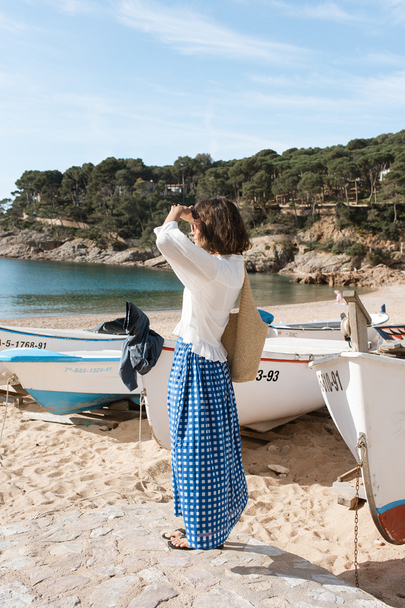 Oxford Skirt-Blue Checks handwoven cotton skirt by World of Crow in multicolor for women in Singapore