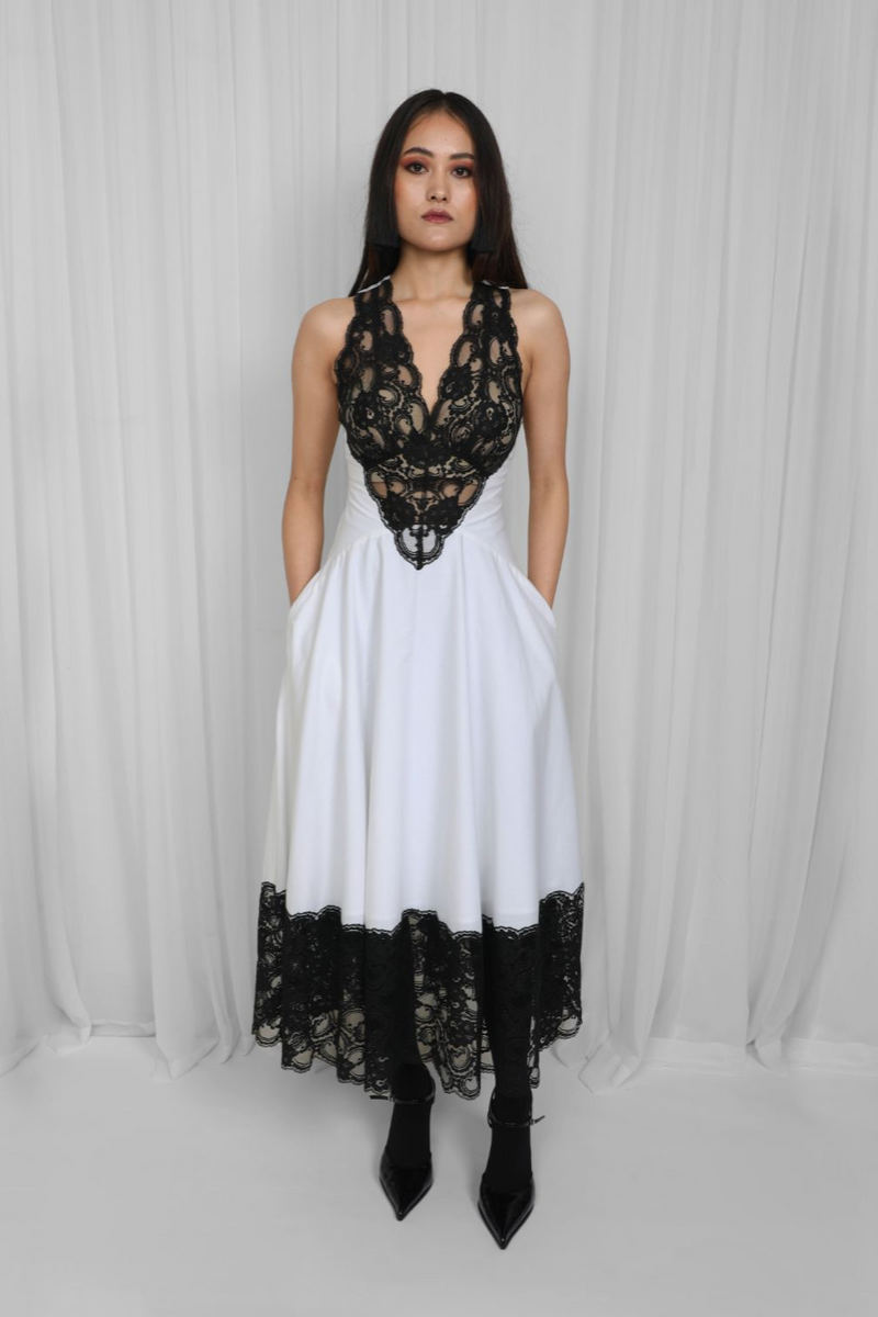 Jia Dress-Black & White 100% cotton Buy Jia Dress-Black & White from C&W | Dresses for Women by Leh Studios in black color for women in Singapore