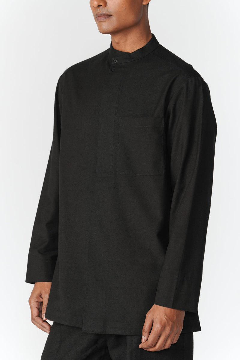 Double Placket Shirt top/shirt by Turn Black in black for men in Singapore
