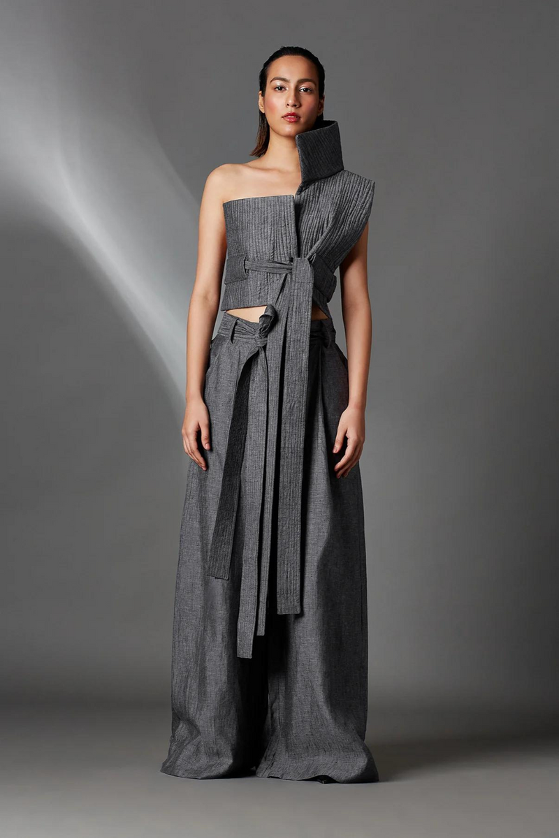 Hardy Trousers-Steel Grey linen by Chola in grey color for women in Singapore