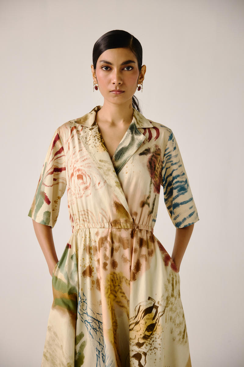 Print Blocked Dress - Abstract cotton by CORD for women in Singapore