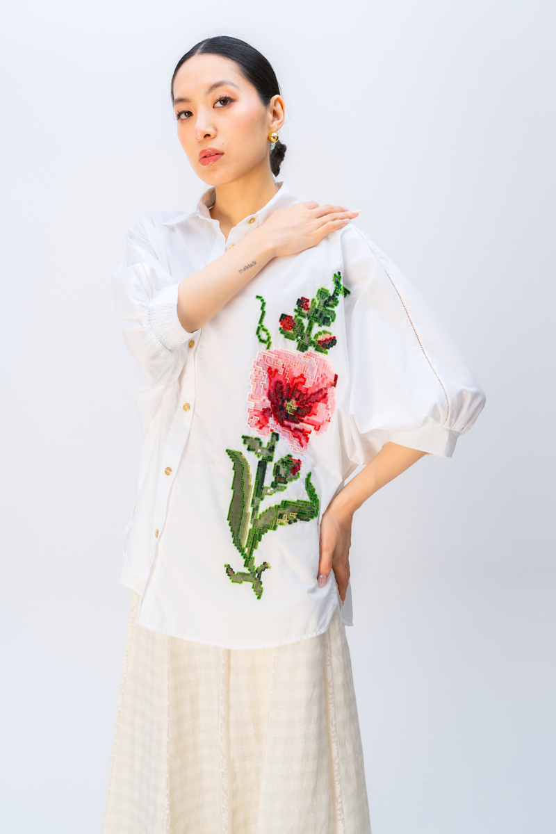 PEONY DREAM SHIRT poplin top/shirt by Ode to Odd in off white for women in Singapore
